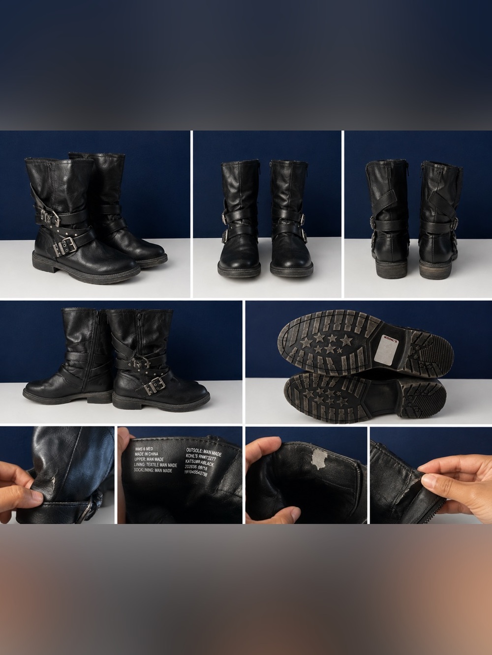Kohl's Black Moto Boots with Buckle Detail